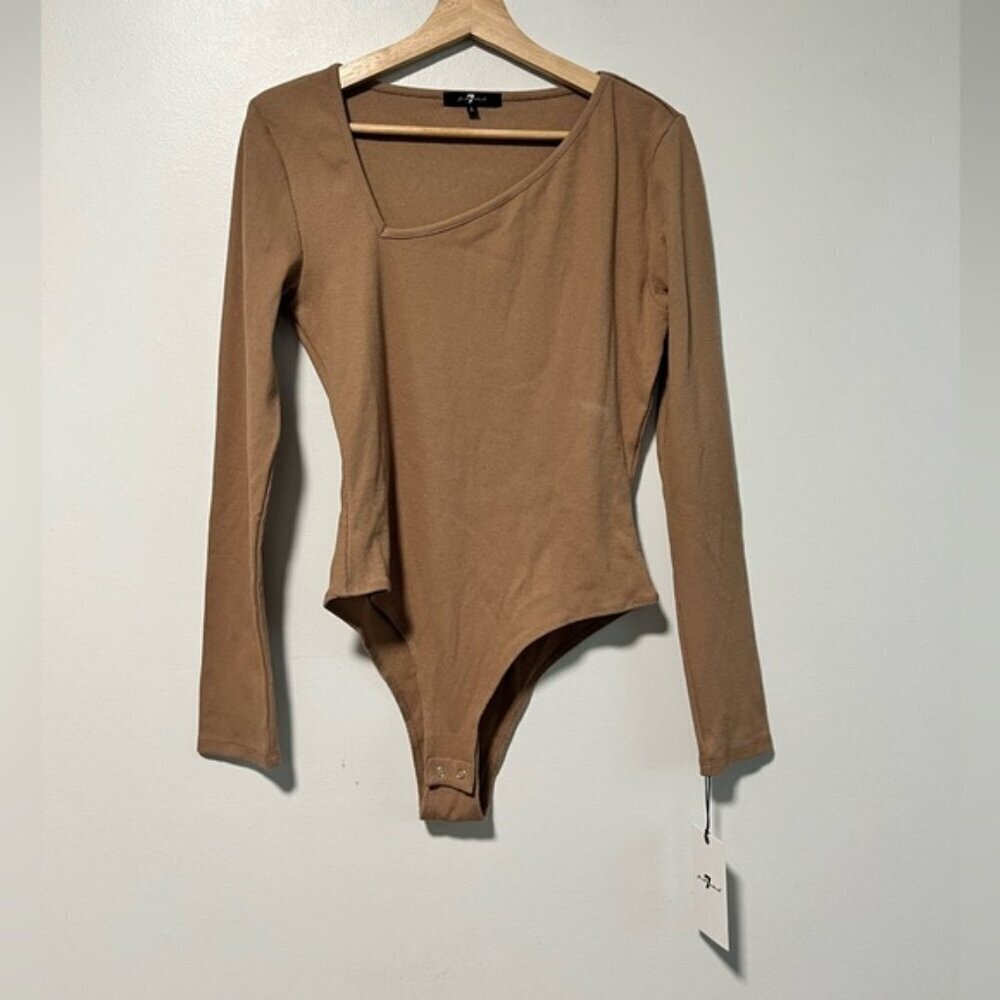 7 For All Mankind Long Sleeve Ribbed Bodysuit Tan Size L